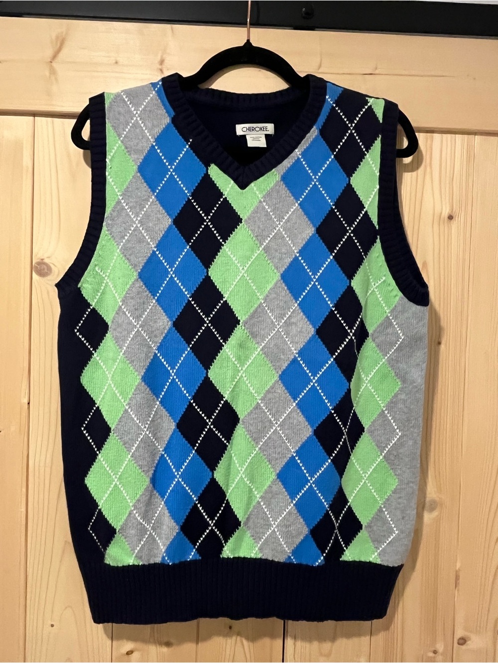 Cherokee Men’s Navy, Gray, Blue & Green Argyle V-Neck Sweater Vest XL ⛳️